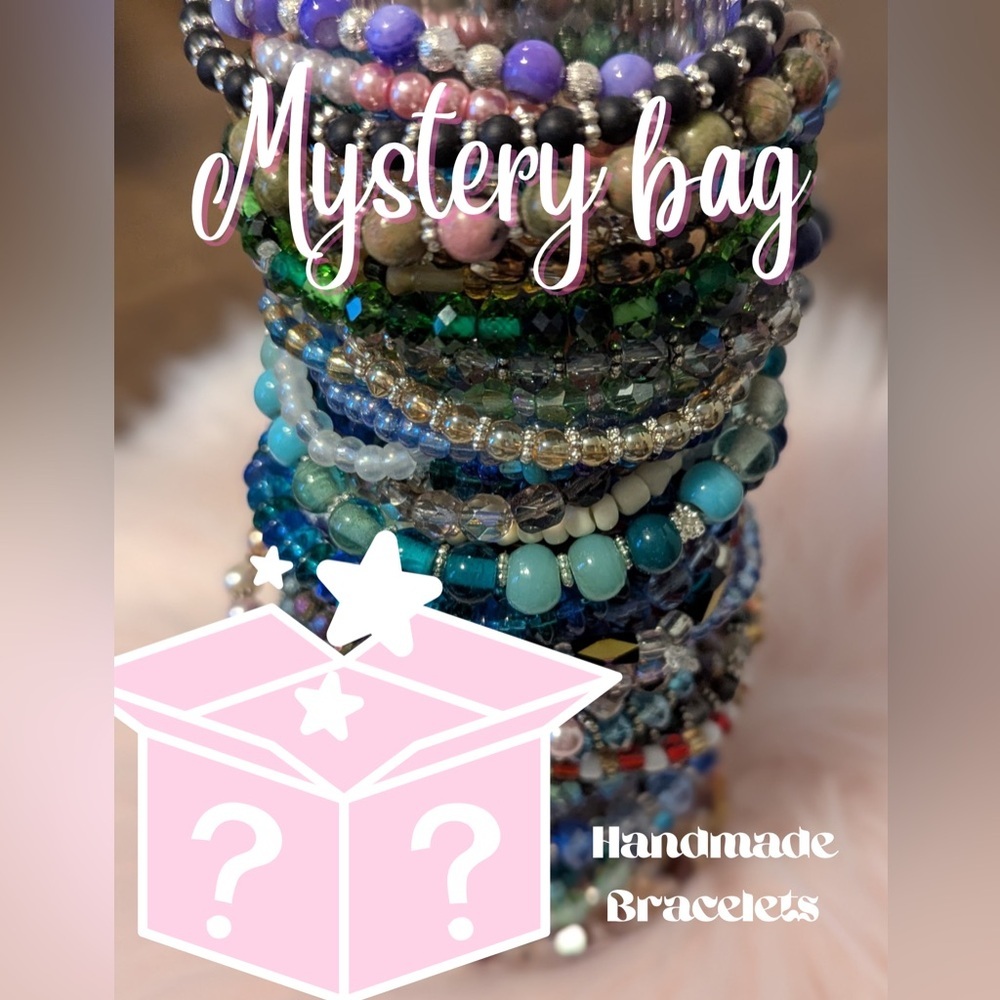 Mystery Bag 6 Piece Handmade Beaded Bracelets  Plus One Random Crystal Mushroom